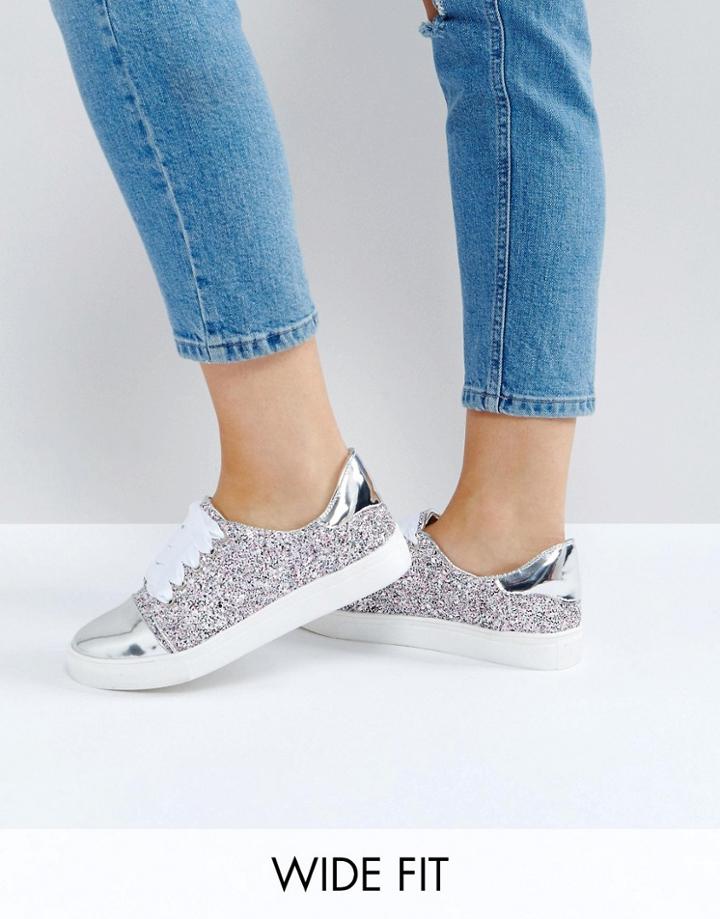 Lost Ink Wide Fit Multi Glitter Toe Cap Sneakers - Multi