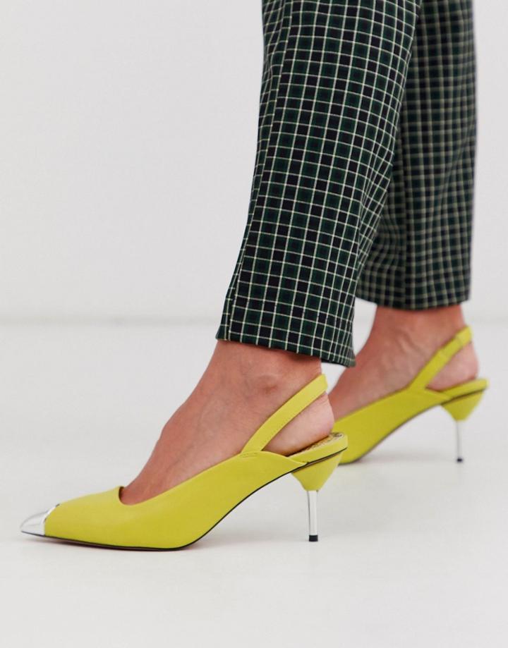 Asos Design Sascha Slingback Kitten Heels In Lime Green