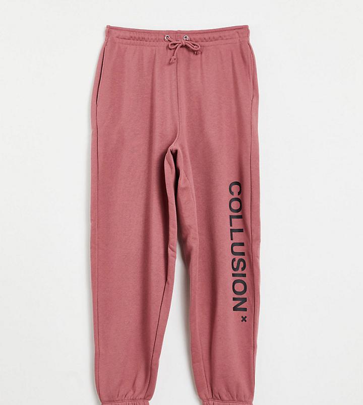 Collusion Unisex Organic Cotton Blend Logo Sweatpants In Dusty Pink