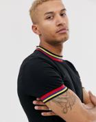 Asos Design Organic Skinny T-shirt With Stretch And Rainbow Tipping In Black