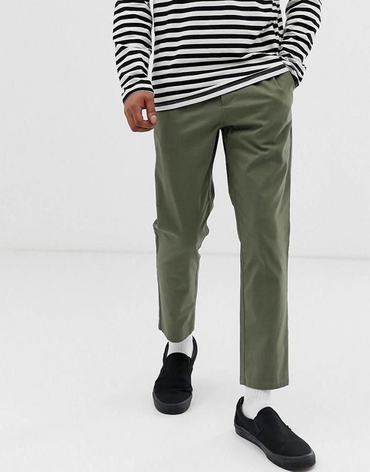 Asos Design Cigarette Chinos With Pleats In Khaki - Green