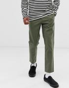 Asos Design Cigarette Chinos With Pleats In Khaki - Green