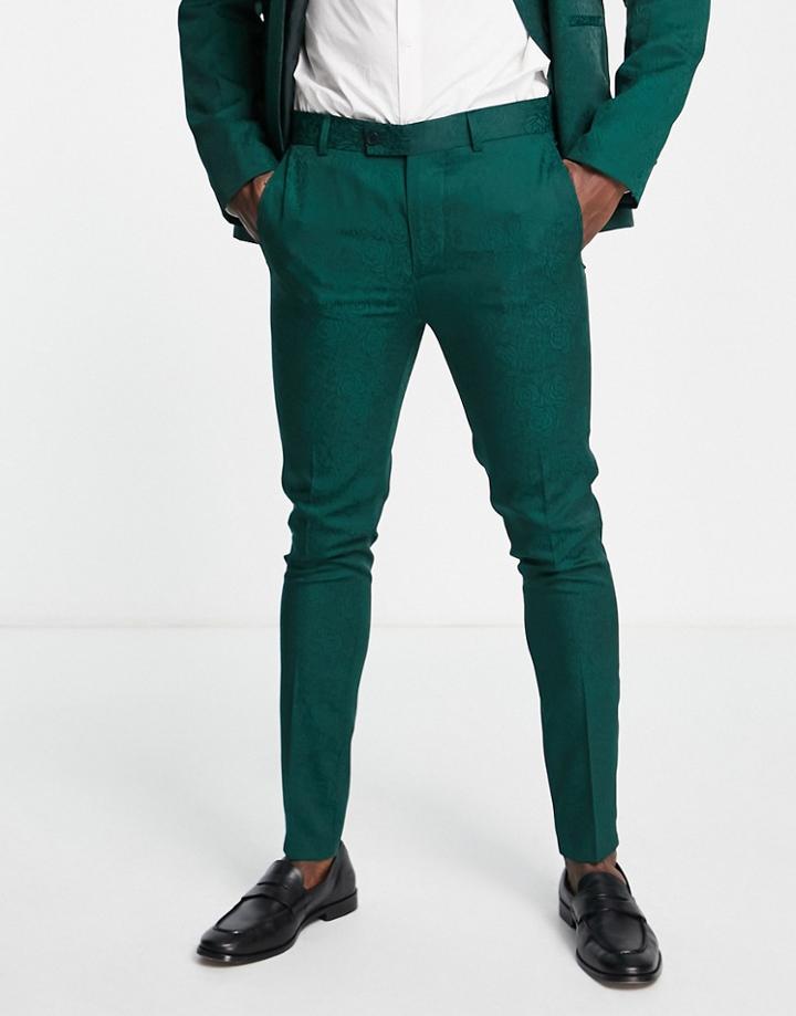 Bolongaro Trevor Wedding Floral Jacquard Skinny Fit Tuxedo Suit Pants-green