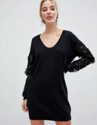 French Connection Manzoni 3d Floral Embellished Wool Blend Sweater Dress