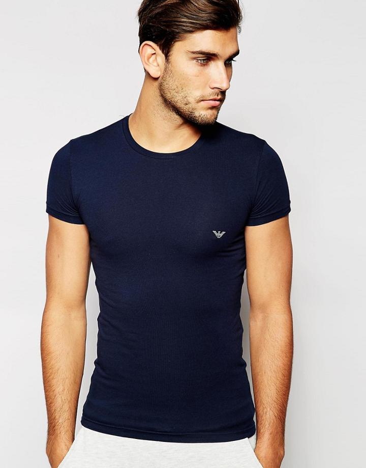 Emporio Armani Big Eagle Cotton Stretch T-shirt In Extreme Fitted Fit - Blue