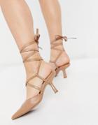 Asos Design Sahara Tie Leg Mid Heels In Beige-neutral