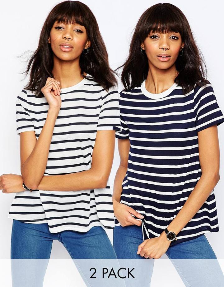 Asos Swing T-shirt In Stripe 2 Pack Save 15%