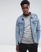 Just Junkies Denim Jacket With Abrasions And Zip - Blue