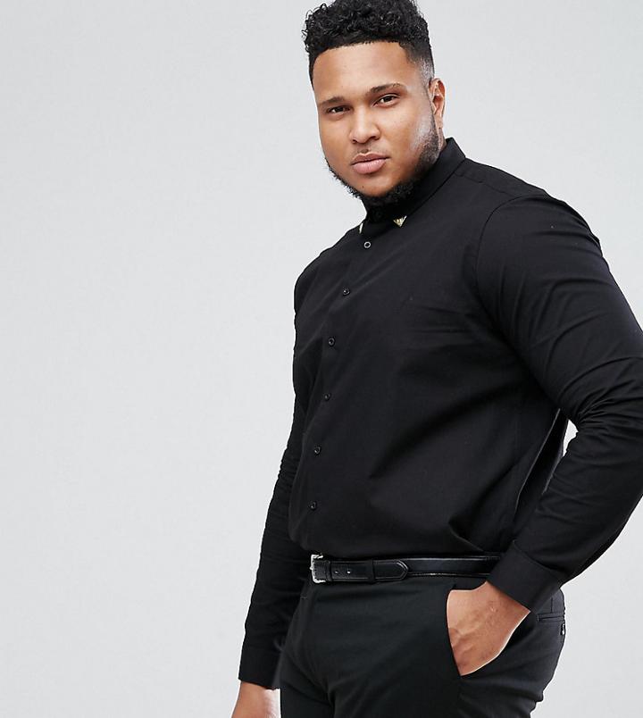 Noose & Monkey Plus Skinny Smart Shirt With Collar - Black
