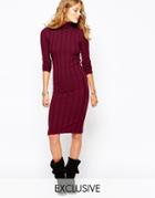 Stitch & Pieces Roll Neck Rib Body-conscious Midi Dress - Berry $43.00