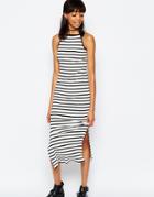 Asos Maxi Dress With 90s High Neck In Stripe - Multi