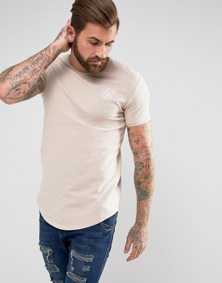 Siksilk Logo T-shirt In Muscle Fit - Stone