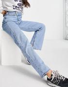 Weekday Avery Organic Cotton Mid Rise Straight Leg Jeans In Pool Blue-blues