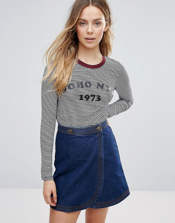 Brave Soul Stripey Long Sleeve T-shirt - Navy