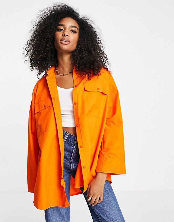 Asos Design Oversized Shirt With Wide Cuff Detail In Bright Orange