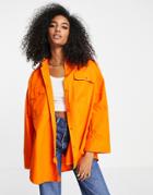Asos Design Oversized Shirt With Wide Cuff Detail In Bright Orange