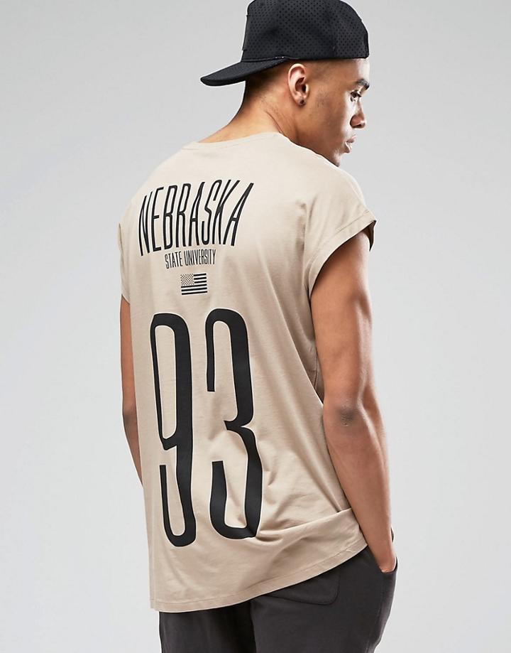 Asos Oversized Sleeveless T-shirt With Circle Nebraska Back And Chest Print - Silver Mink