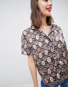 Asos Design Bowling Shirt In Snake Animal Print-multi