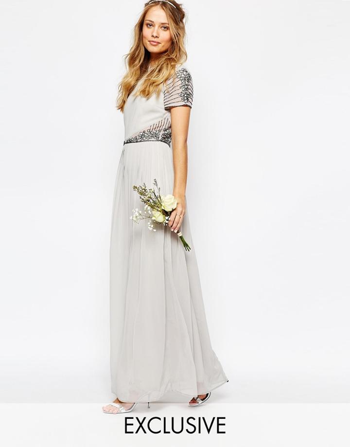 Maya Cap Sleeve Maxi Dress With Embellished Waist Detail - Microchip