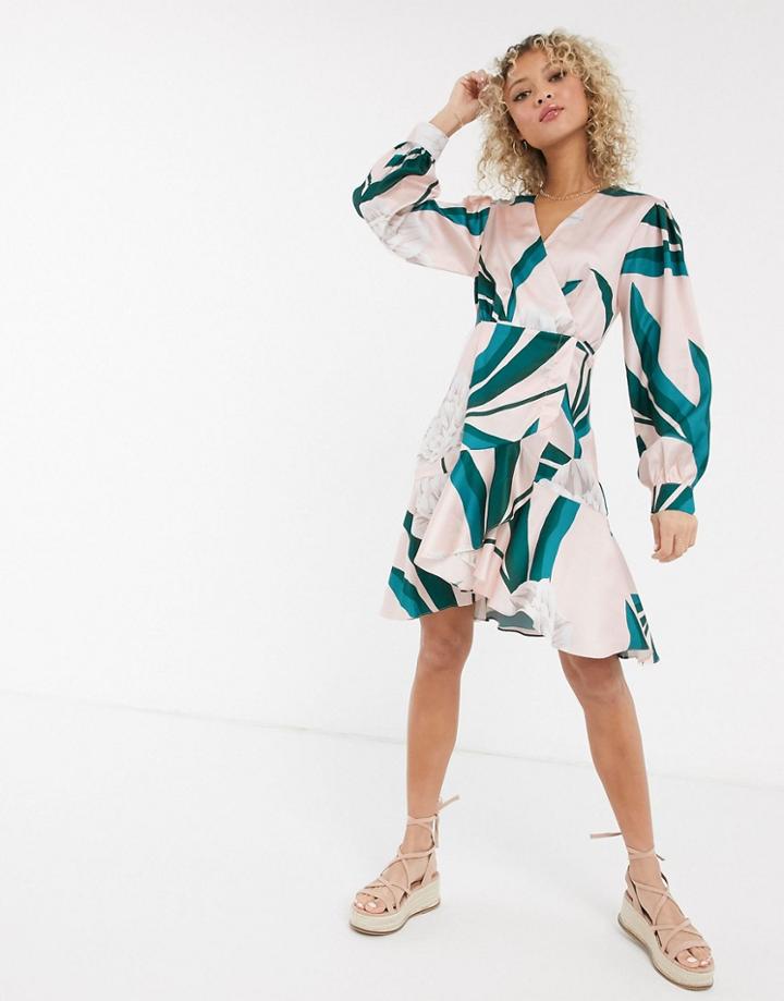 Liquorish Wrap Mini Dress In Contrast Floral Print-multi