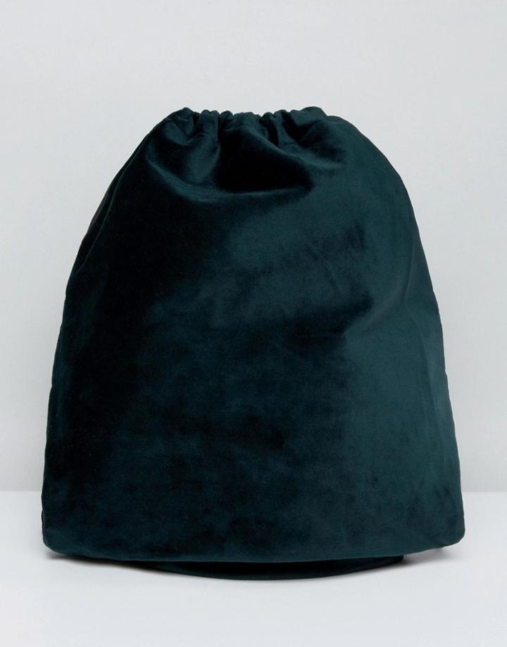 Asos Drawstring Backpack In Green Velvet - Green
