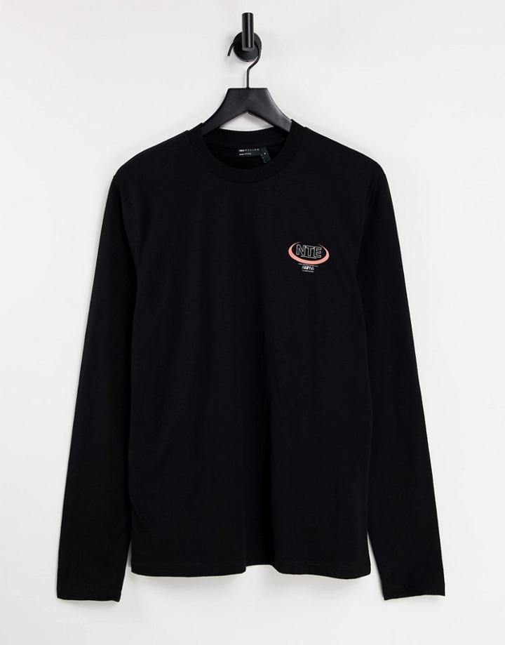 Asos Design Long Sleeve T-shirt In Black Organic Cotton With Logo Chest Print