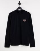 Asos Design Long Sleeve T-shirt In Black Organic Cotton With Logo Chest Print
