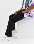 Jaded London Tailored Cargo Pants In Black Pinstripe With Chain