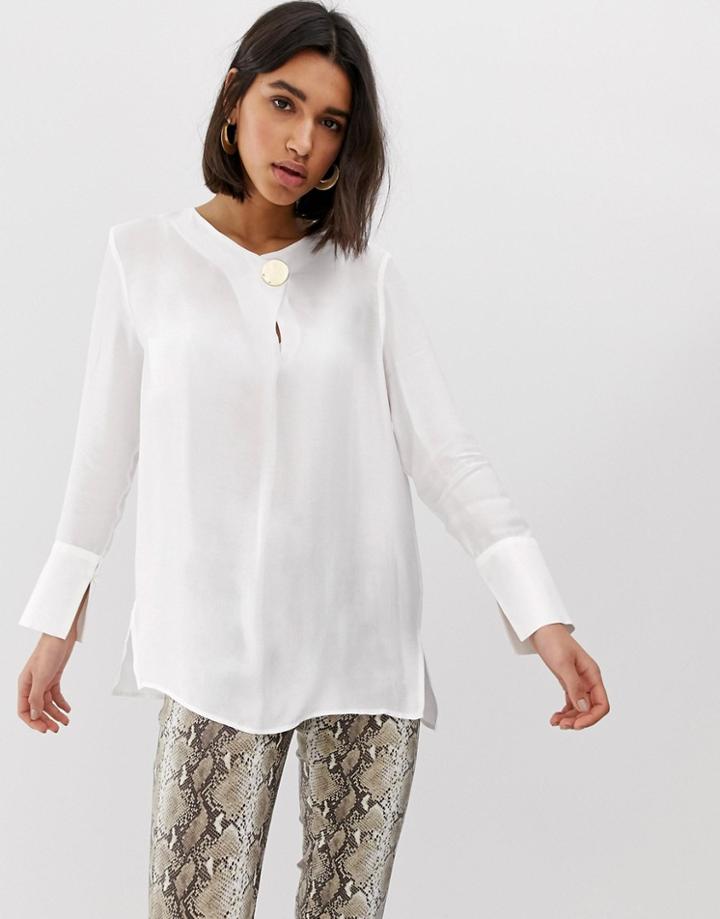 Mango Gold Disc Detail Blouse In White - White