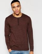 Asos Grandad Neck Sweater In Brown Twist Cotton - Brown