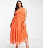 River Island Plus Chiffon Maxi Dress In Coral-orange