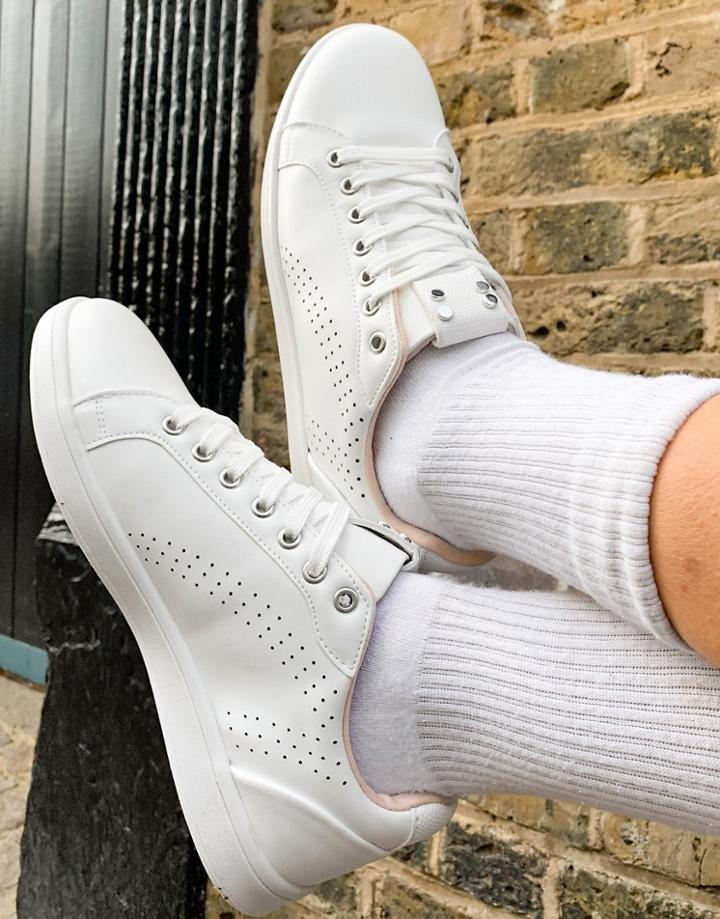 Bershka Perforated Detail Sneakers In White