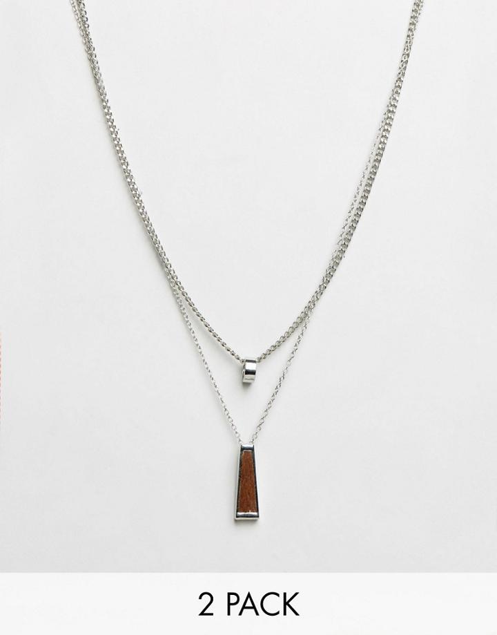 Designb Ring & Pendant Necklaces In 2 Pack Exclusive To Asos - Silver