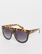 Asos Design Flat Top Sunglasses With Highbrow In Tort-multi