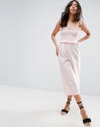 Asos Jumpsuit In Cotton With Shirred Bodice - Pink