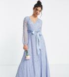 Frock And Frill Petite Bridesmaid Wrap Maxi Dress In Blue