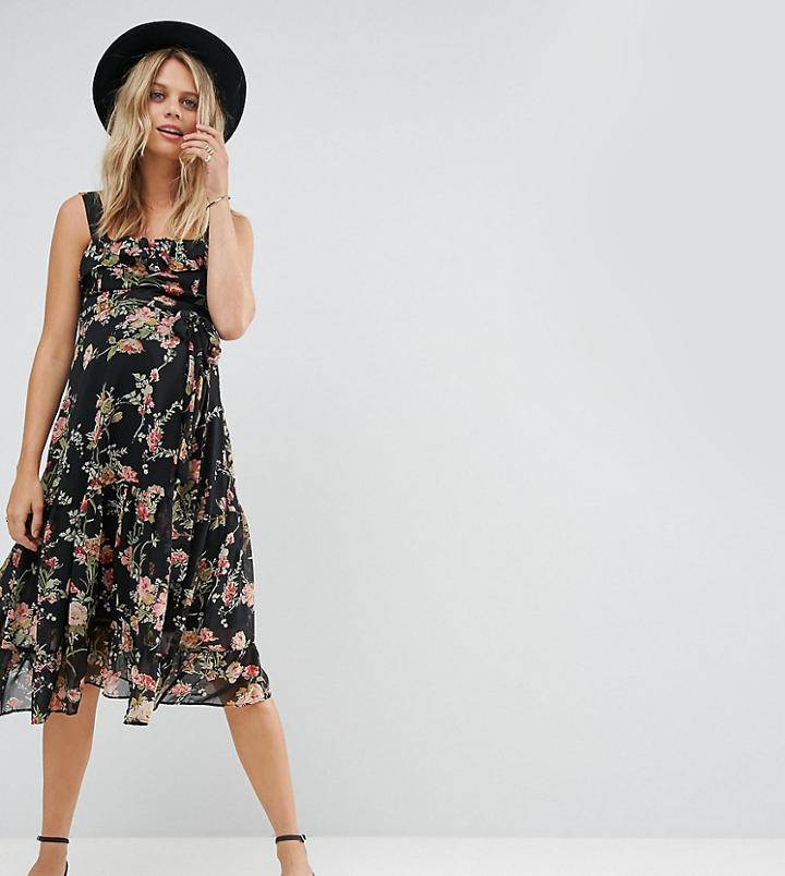 Asos Maternity Dark Floral Midi Dress - Multi