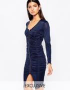 Club L Ruched Front Dress With Zip - Deep Midnight Navy