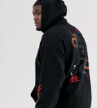 Asos Design Plus Oversized Longline Hoodie With Snake Back & Sleeve Print-black