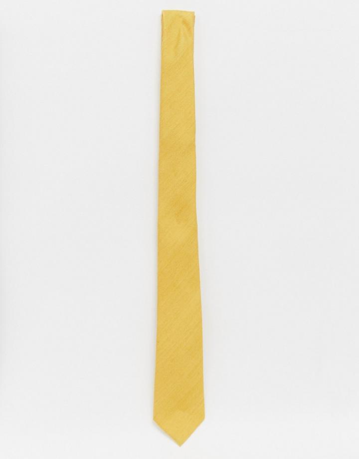 Asos Design Slim Textured Tie In Yellow - Beige