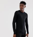 Asos Design Tall Organic Muscle Fit Long Sleeve Crew Neck T-shirt With Stretch In Black - Black