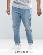 Asos Plus Skinny Jeans With Knee Rips In Light Blue - Blue