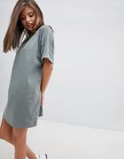 Asos Design T-shirt Dress With Rolled Sleeves And Wash - Green