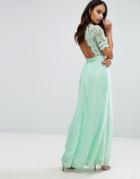 Club L Maxi Dress With Crochet Lace Detail & Cut Out Back - Green