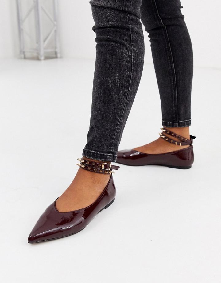 Asos Design Lima Studded Ballet Flats In Burgundy-purple