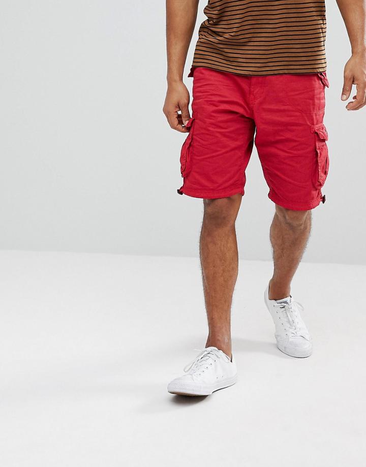 Brave Soul Basic Cargo Shorts - Red