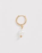 Asos Design Single Hoop Earring With Faux Freshwater Pearl In Gold Tone - Gold