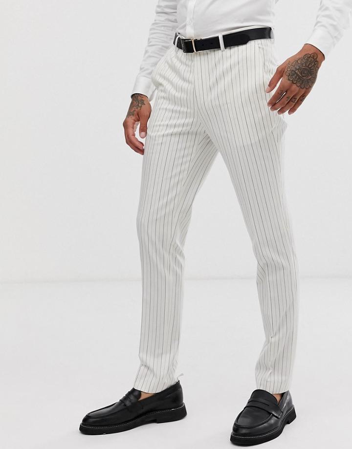 Avail London Skinny Fit Suit Pants In Stone With Navy Pinstripe - Stone