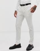 Avail London Skinny Fit Suit Pants In Stone With Navy Pinstripe - Stone
