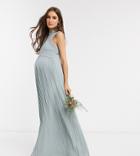 Tfnc Maternity Bridesmaid Lace Back Maxi Dress In Sage-green